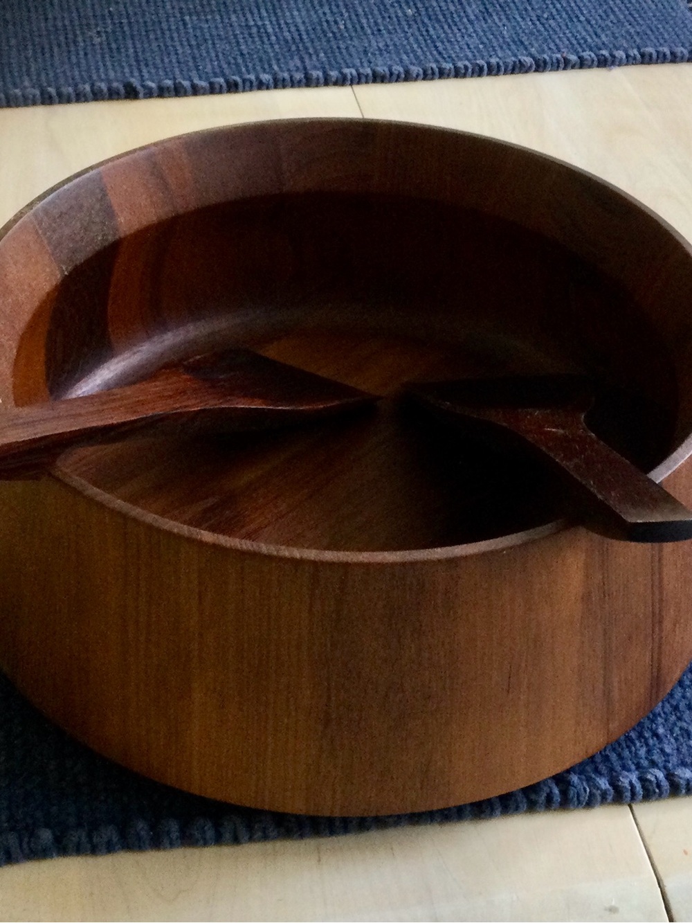 Dansk Teak Wooden Serving Bowl with Spoons - Brown